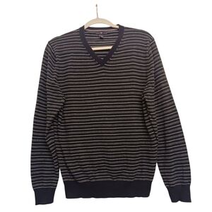 GAP Men's Cotton V neck stripe sweater Navy Size Medium